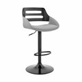 Armen Living Karter Adjustable Gray Faux Leather & Black Wood Bar Stool with Black Base LCKTBABLBLGR